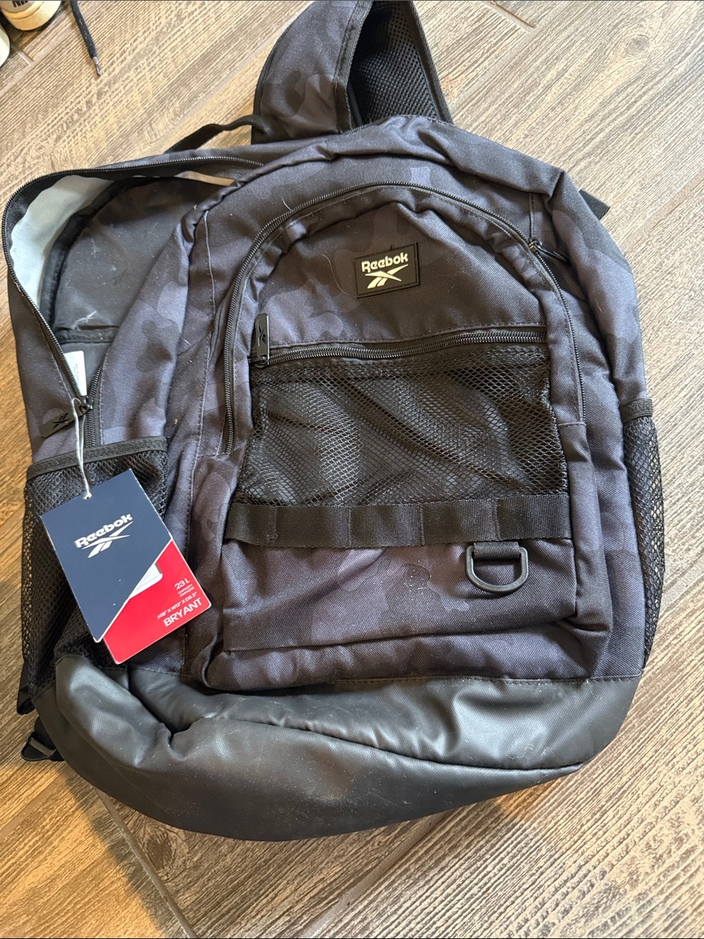 Reebok Black and Charcoal Men's Backpack with Mesh Front Pocket
